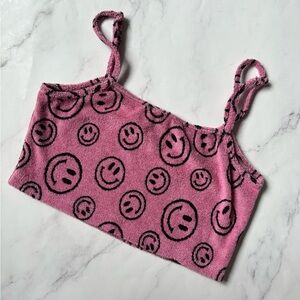Skinnydip London Happy Face Printed Pink Towelling Tank (TOP ONLY)